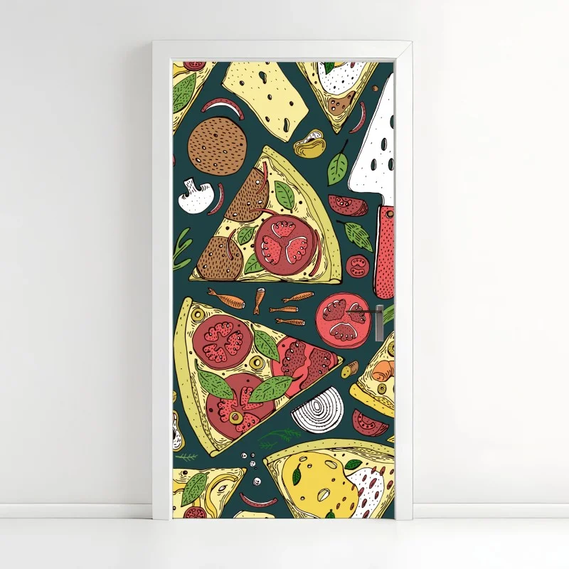 Door sticker colorful pizza slices pattern