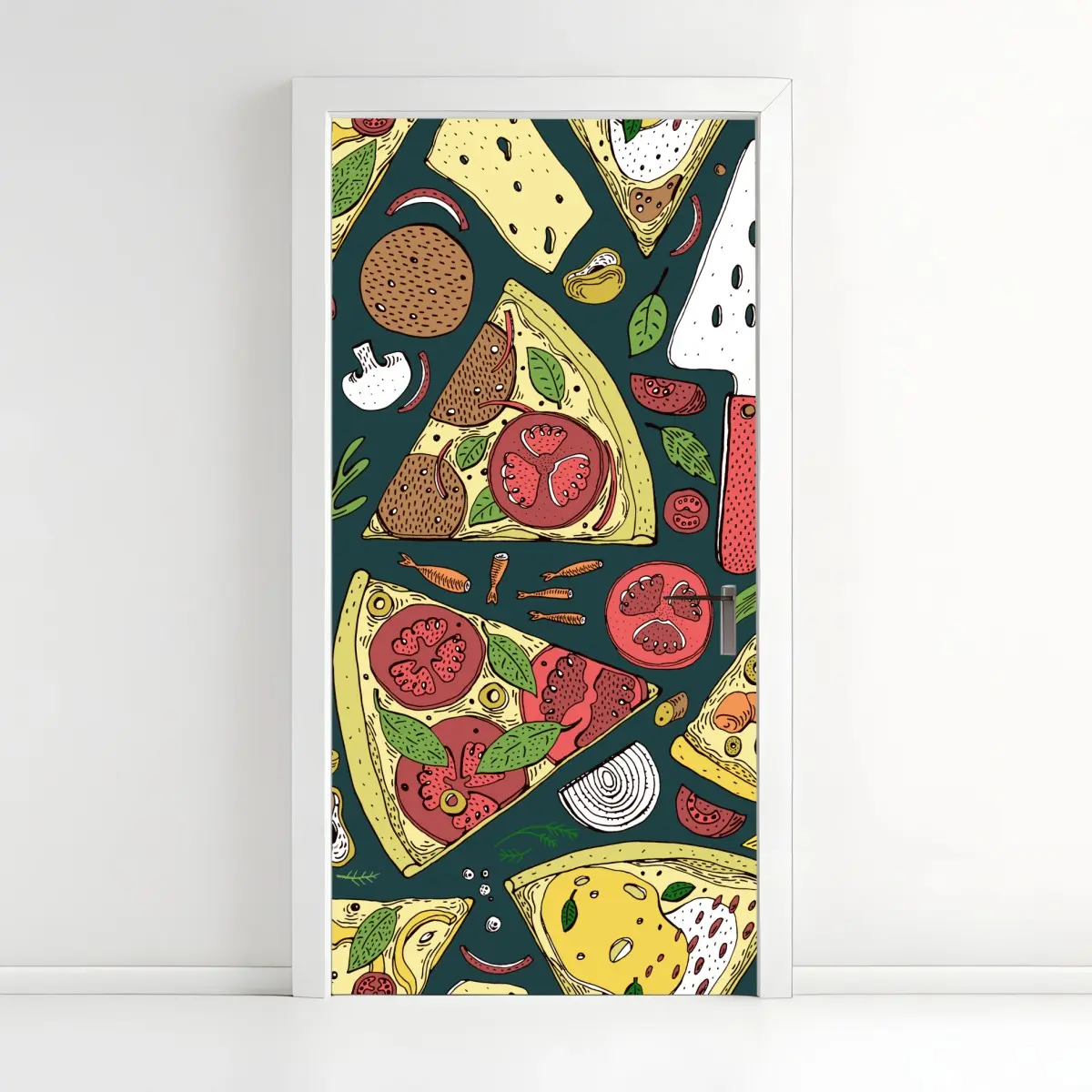 Door sticker colorful pizza slices pattern • Wallissimo® Door sticker colorful pizza slices pattern • Wallissimo®