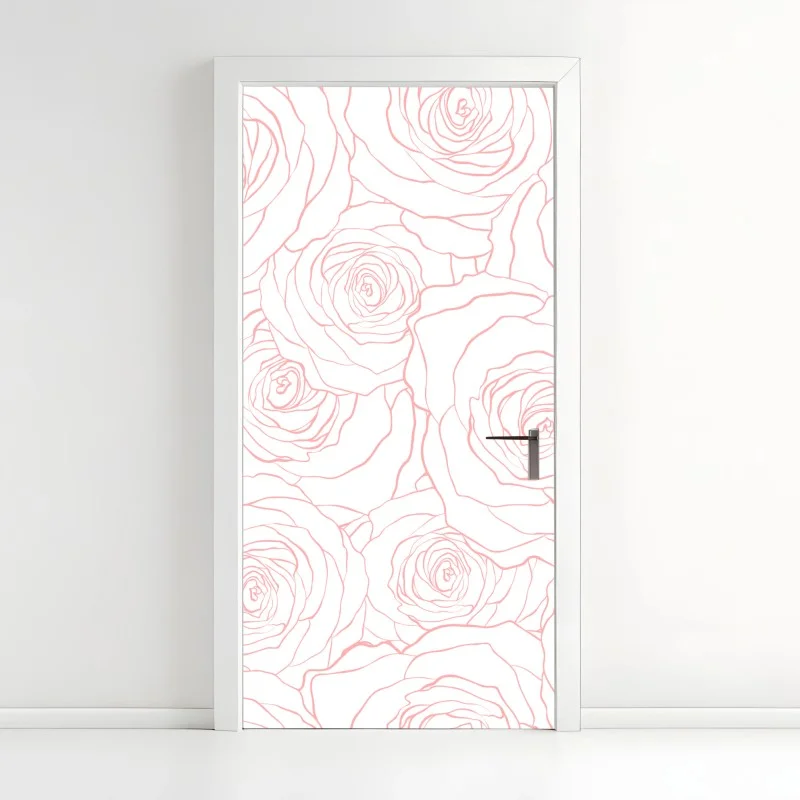 Door sticker delicate pink rose line pattern