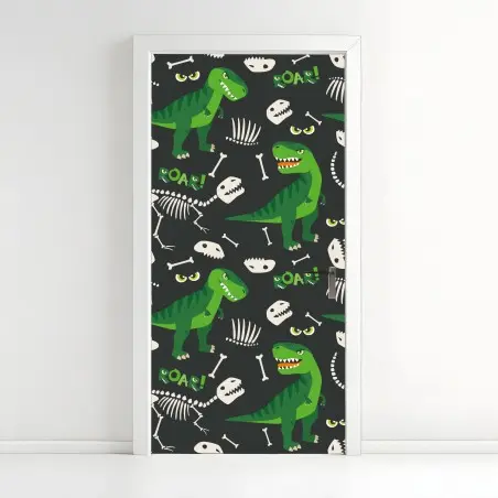 Door sticker playful green t-rex pattern • Wallissimo®