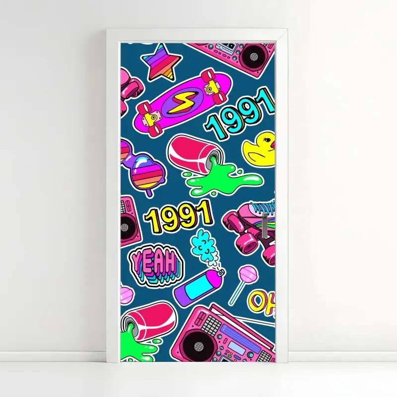 Door sticker vibrant 90s sticker collage
