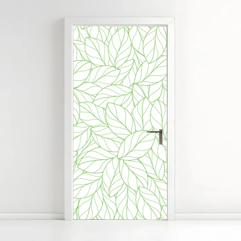 Door sticker green leaf line pattern
