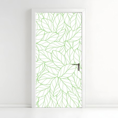 Door sticker green leaf line pattern • Wallissimo®