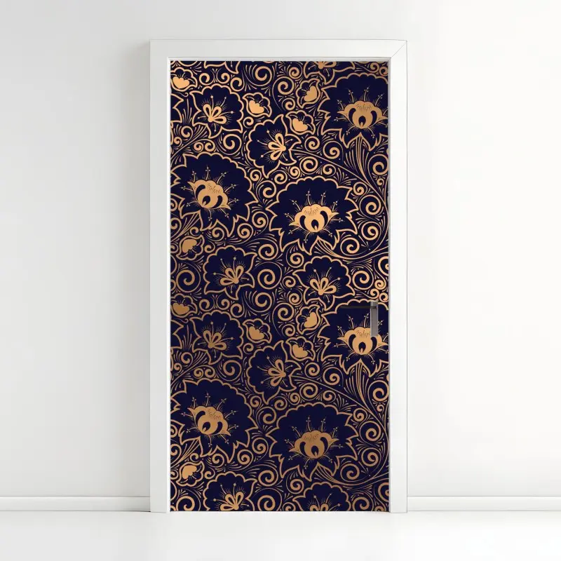 Door sticker luxury gold floral pattern on dark background