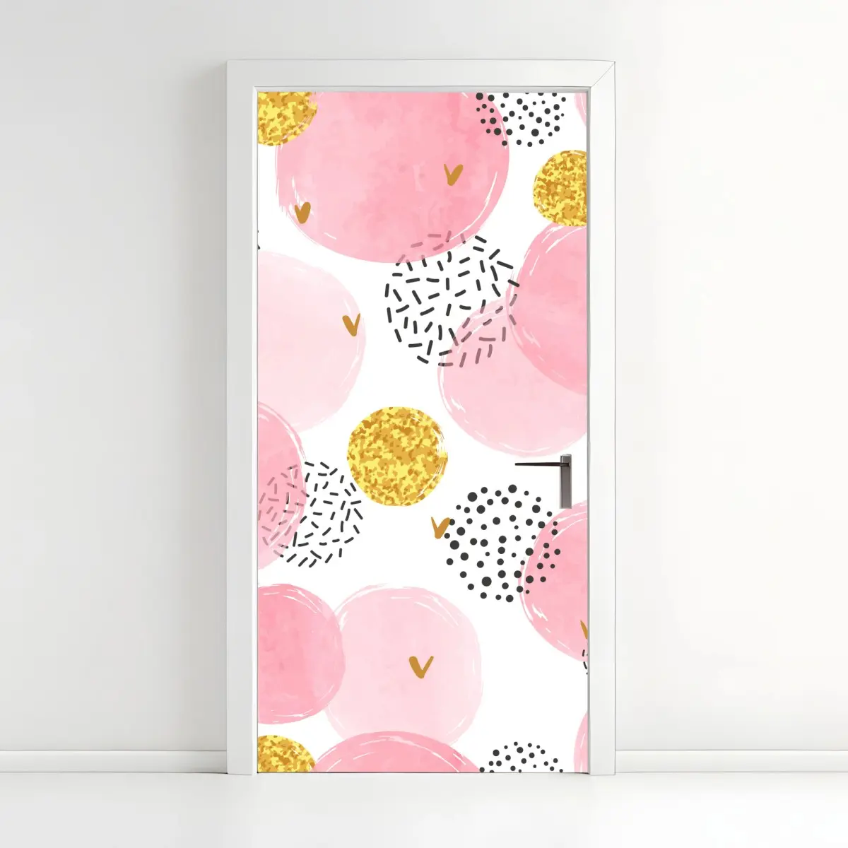 Door sticker pink watercolor circle pattern with gold accents • Wallissimo® Door sticker pink watercolor circle pattern with gold accents • Wallissimo®
