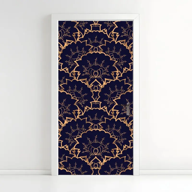 Door sticker luxury gold floral pattern on navy