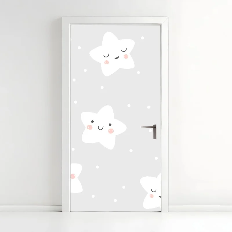 Door sticker cute smiling stars nursery pattern