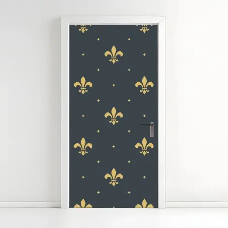 Door sticker gold fleur-de-lis seamless pattern on dark background • Wallissimo®