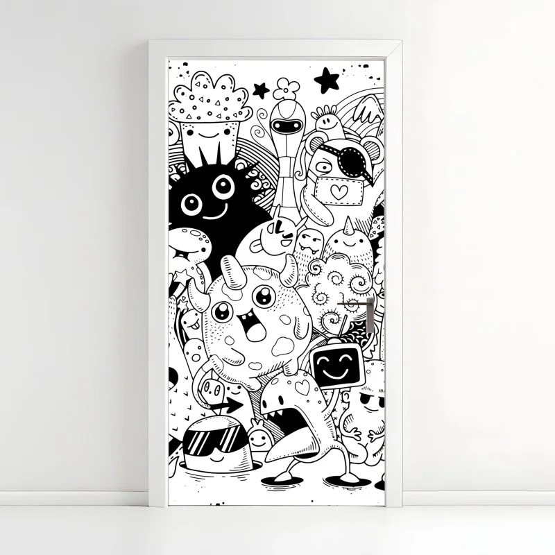 Door sticker playful monster doodle