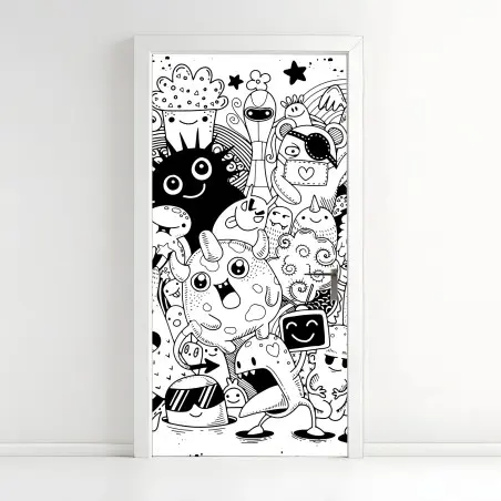 Door sticker playful monster doodle • Wallissimo®