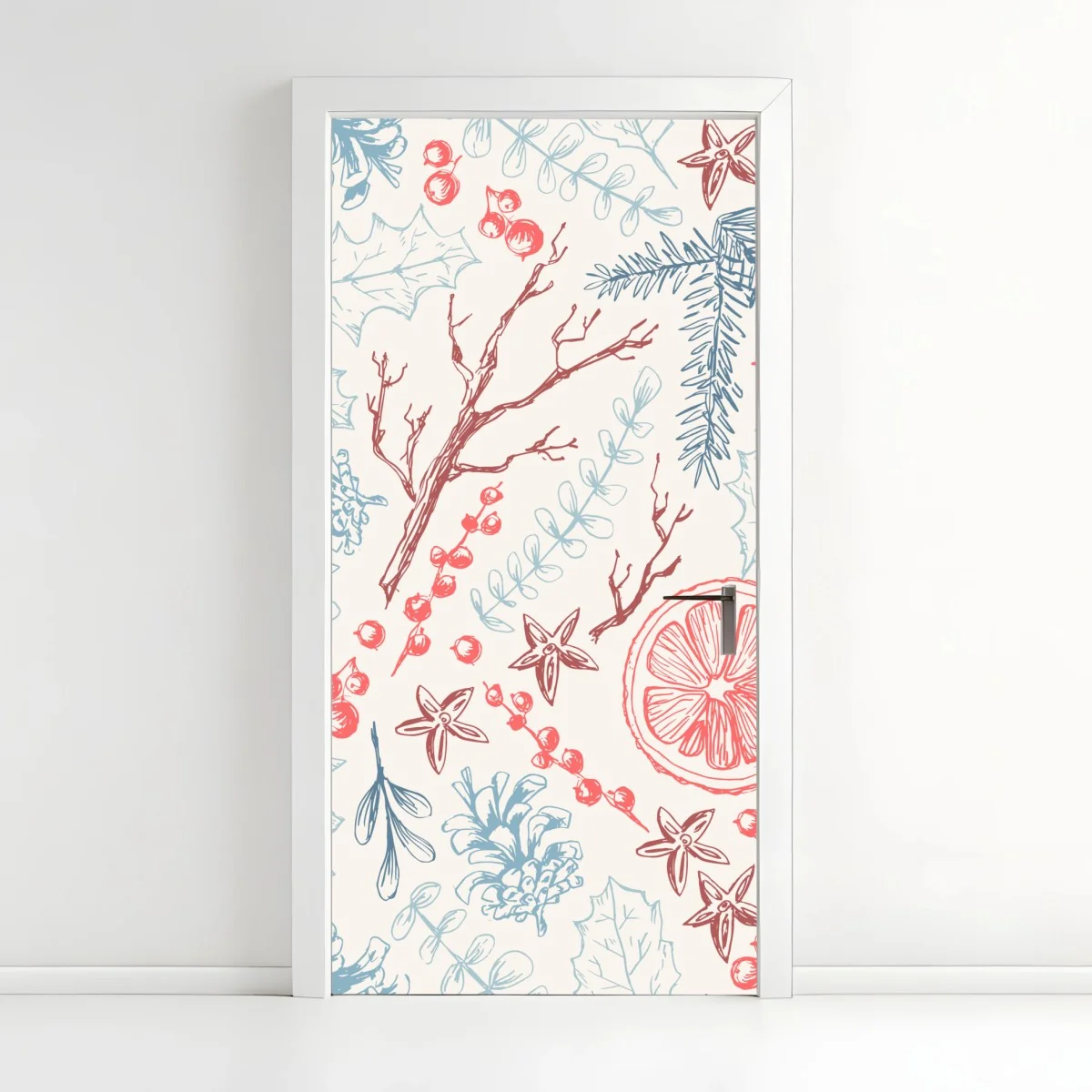 Door sticker hand-drawn winter botanicals pattern • Wallissimo® Door sticker hand-drawn winter botanicals pattern • Wallissimo®