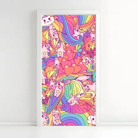Door sticker playful pastel unicorns pattern • Wallissimo®