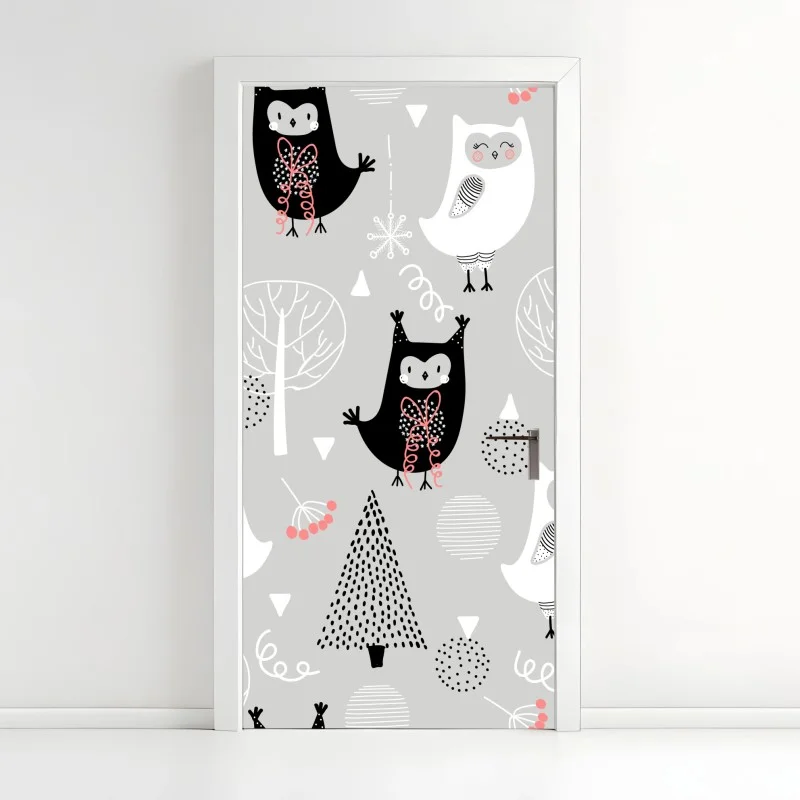 Door sticker scandinavian owl nursery pattern