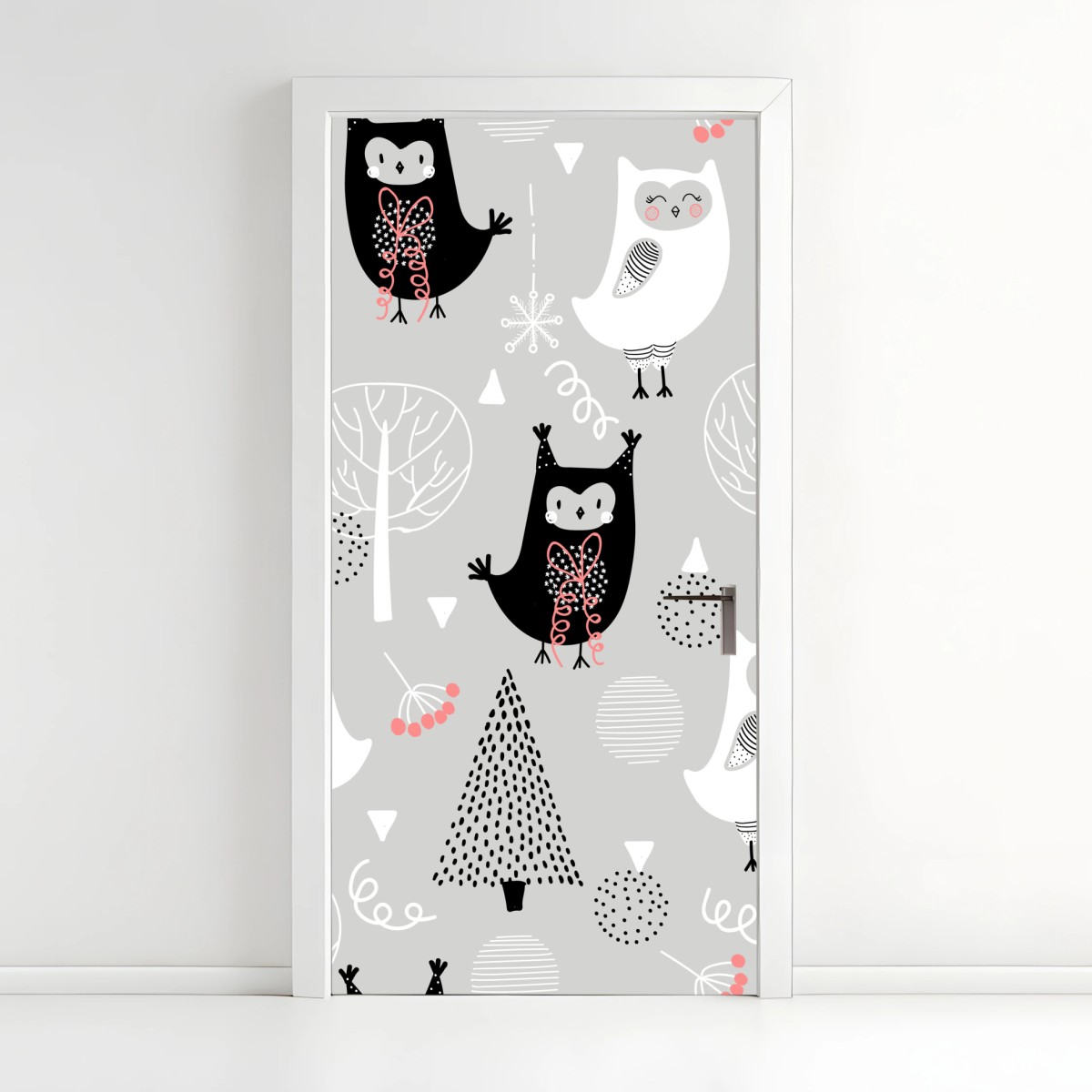 Door sticker scandinavian owl nursery pattern • Wallissimo®