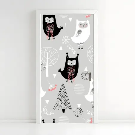 Door sticker scandinavian owl nursery pattern • Wallissimo®