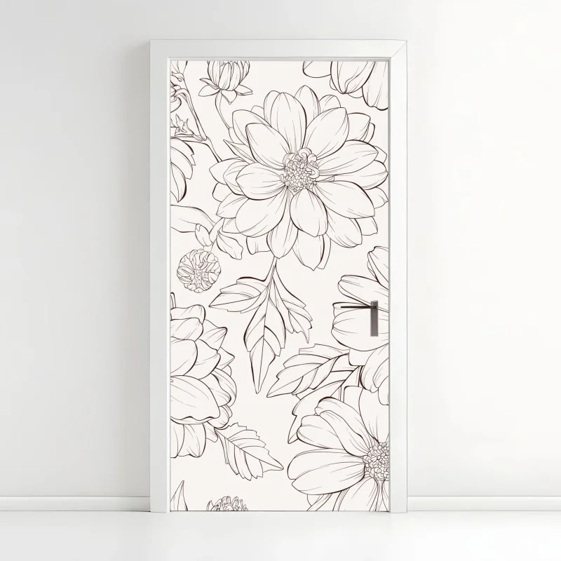 Door sticker delicate botanical line florals
