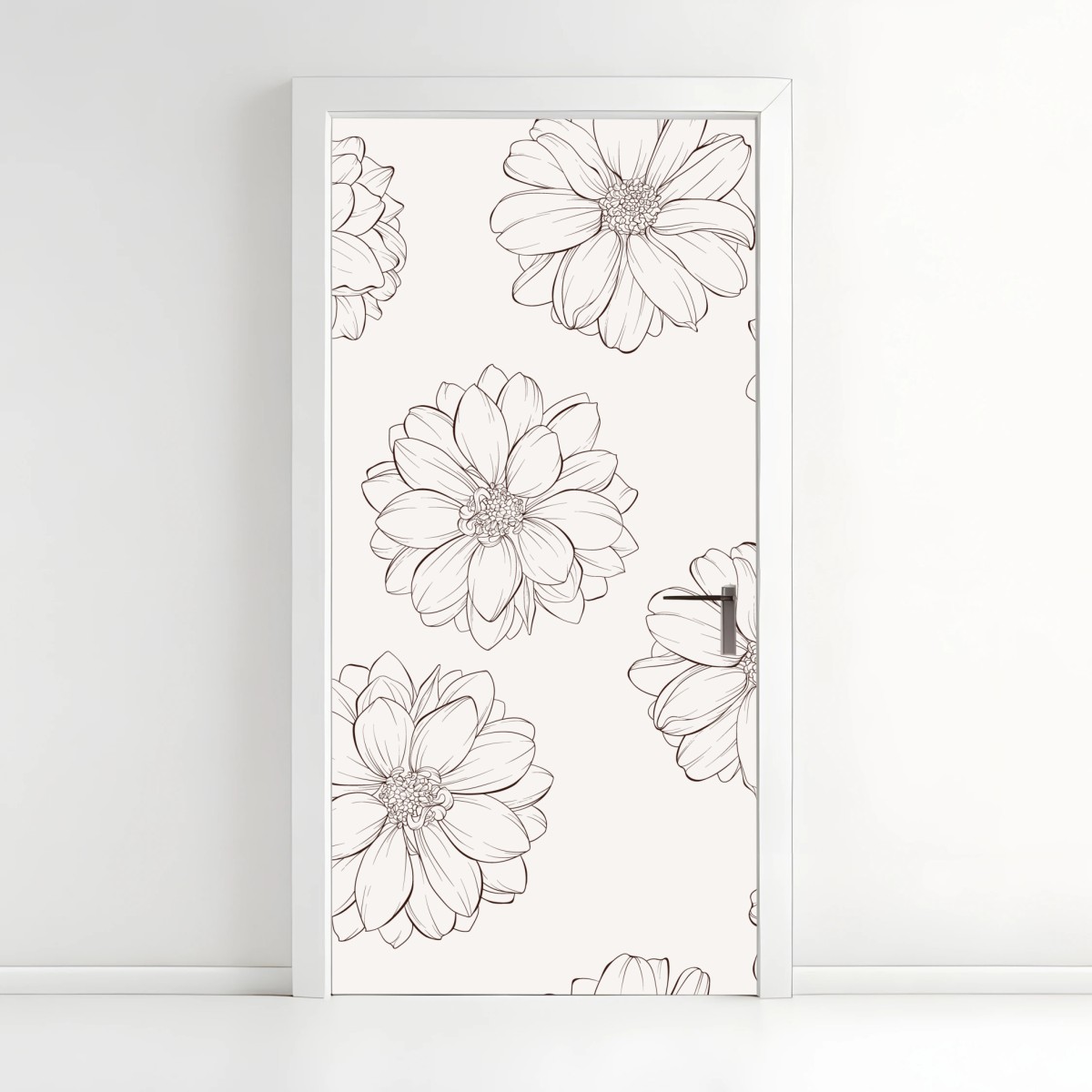 Door sticker delicate line flower pattern on beige • Wallissimo® Door sticker delicate line flower pattern on beige • Wallissimo®