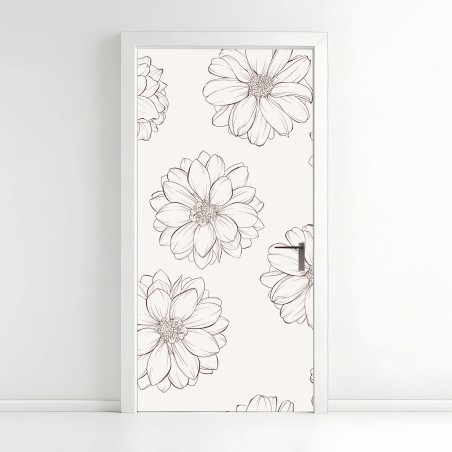 Door sticker delicate line flower pattern on beige • Wallissimo®