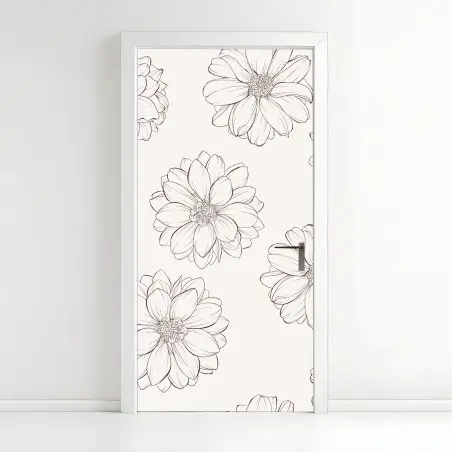 Door sticker delicate line flower pattern on beige • Wallissimo®