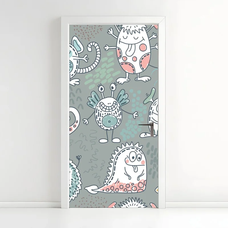 Door sticker playful pastel monster pattern