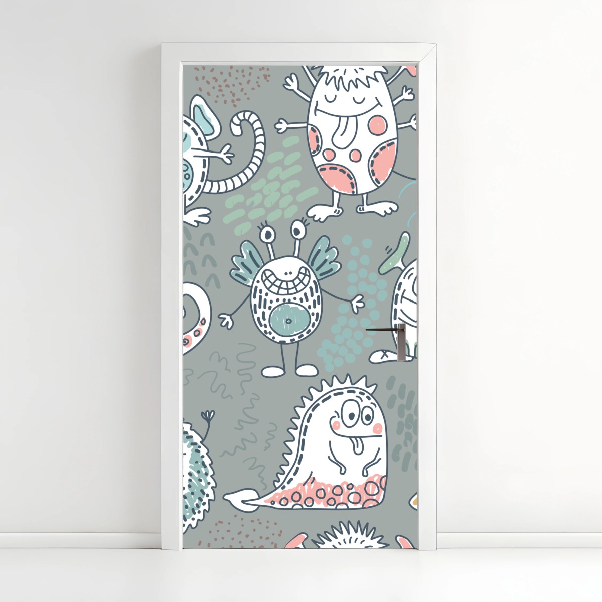 Door sticker playful pastel monster pattern • Wallissimo® Door sticker playful pastel monster pattern • Wallissimo®