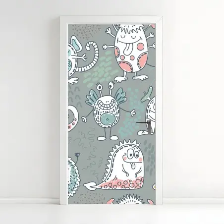 Door sticker playful pastel monster pattern • Wallissimo®