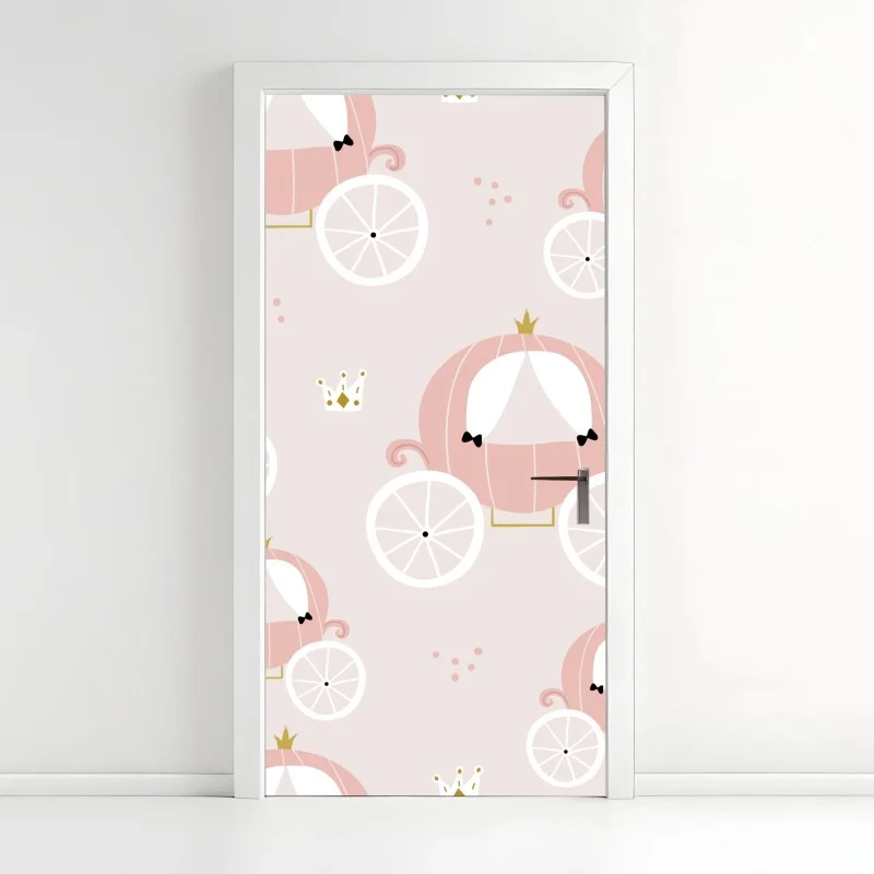 Door sticker pink princess carriage pattern