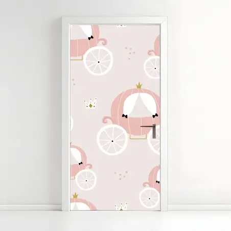 Door sticker pink princess carriage pattern • Wallissimo®