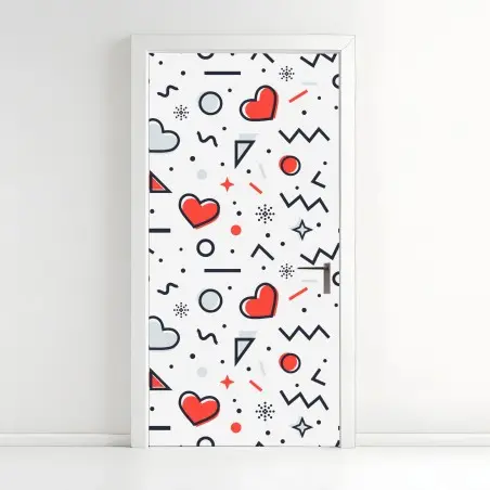 Door sticker playful heart pattern on white background • Wallissimo®