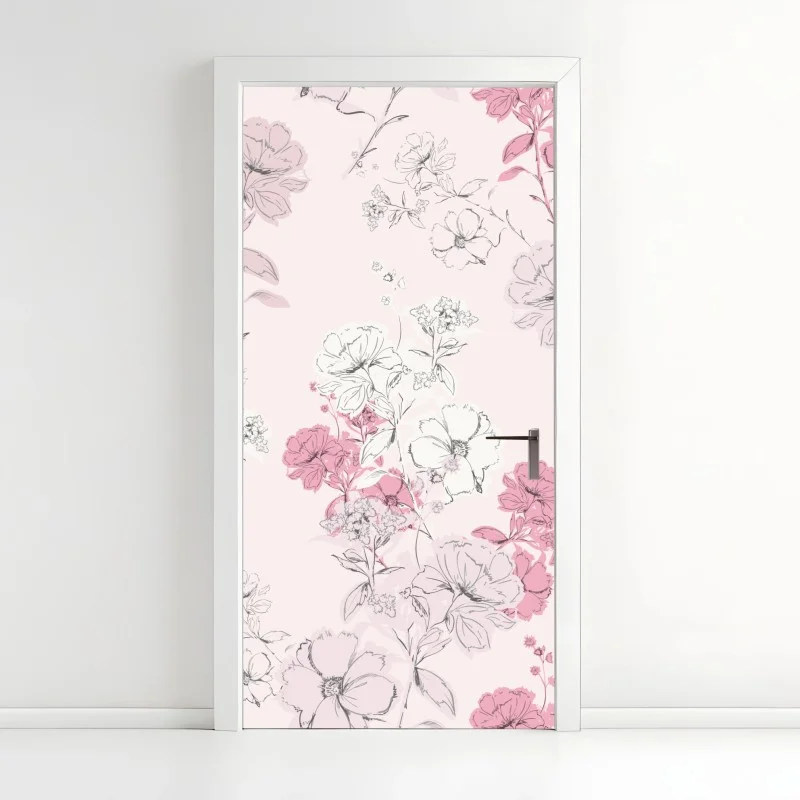 Door sticker soft pink floral pattern