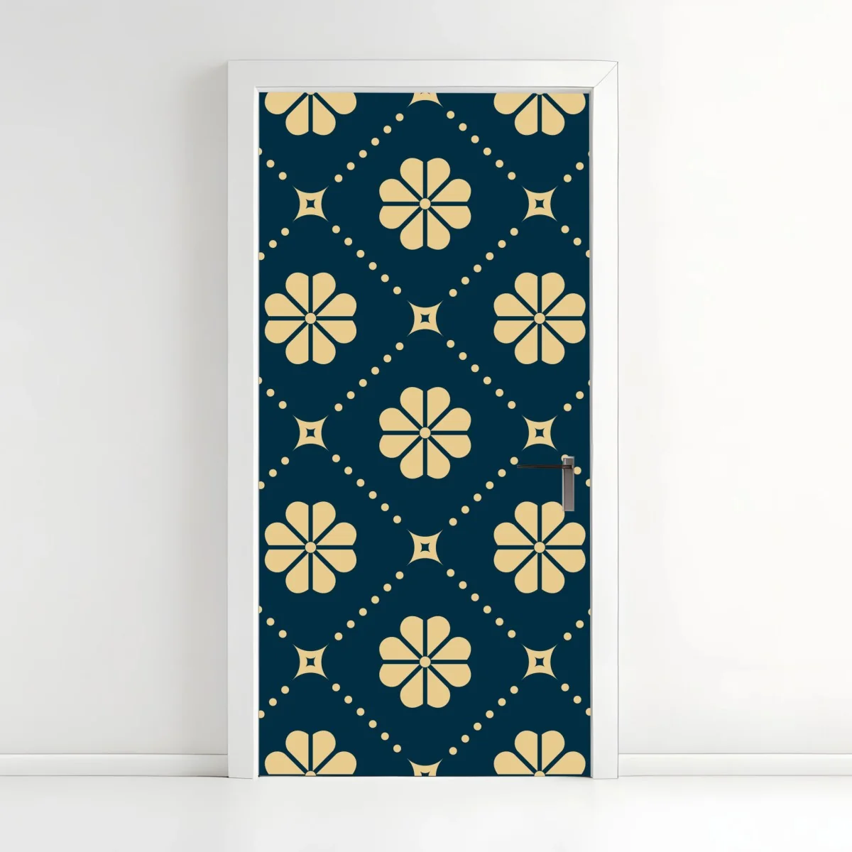Door sticker teal and beige floral geometric pattern ⁕ Wallissimo® Door sticker teal and beige floral geometric pattern ⁕ Wallissimo®