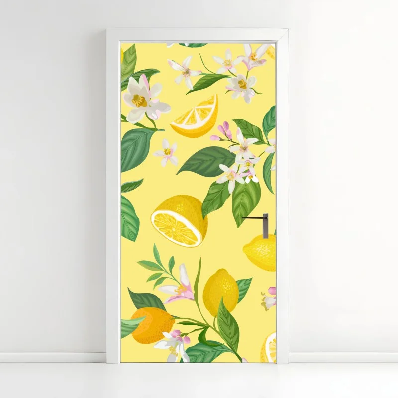 Door sticker lemon blossom botanical pattern