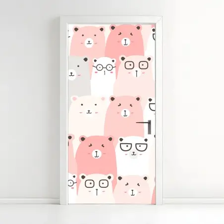 Door sticker pastel bear pattern nursery art • Wallissimo®