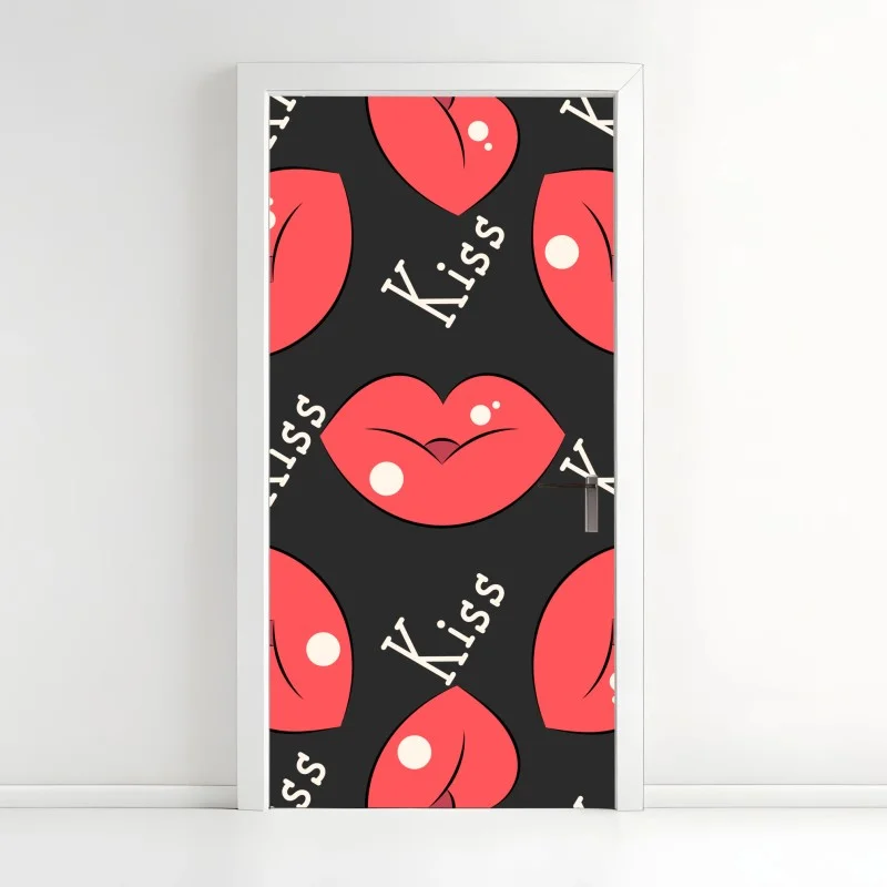 Door sticker playful pink lips pattern