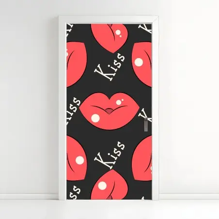 Door sticker playful pink lips pattern • Wallissimo®
