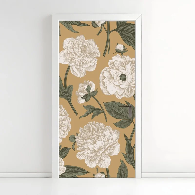 Door sticker vintage peony botanical pattern