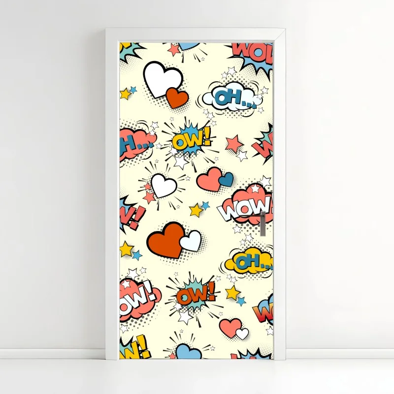 Door sticker pop art comic hearts and speech bubbles