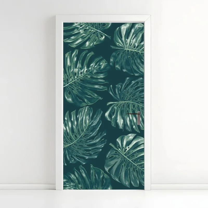 Door sticker tropical monstera leaf pattern