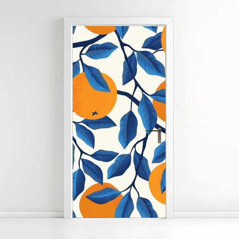 Door sticker bold orange and blue citrus pattern