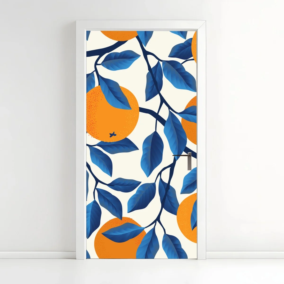Door sticker bold orange and blue citrus pattern ⁕ Wallissimo® Door sticker bold orange and blue citrus pattern ⁕ Wallissimo®