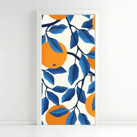 Door sticker bold orange and blue citrus pattern • Wallissimo®