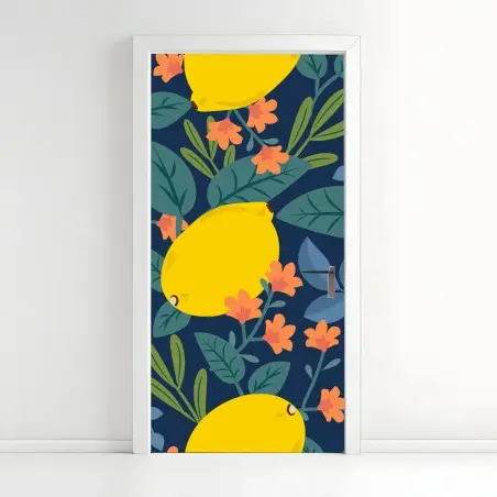 Door sticker vibrant lemon botanical pattern • Wallissimo®