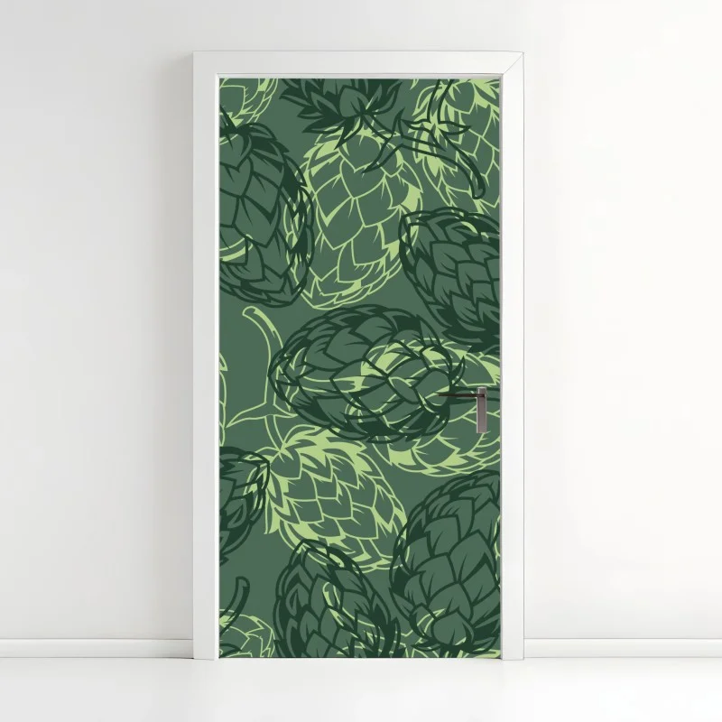 Door sticker green hop cone botanical pattern