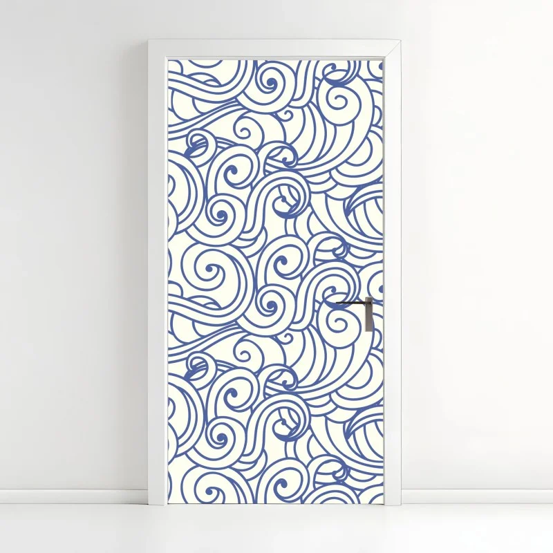 Door sticker blue swirl seamless pattern