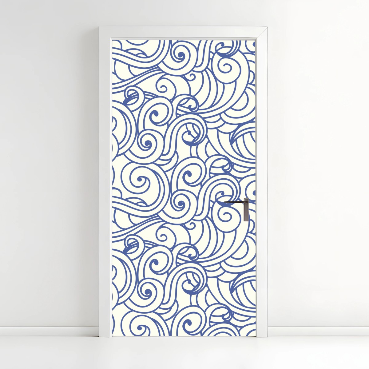 Door sticker blue swirl seamless pattern • Wallissimo® Door sticker blue swirl seamless pattern • Wallissimo®