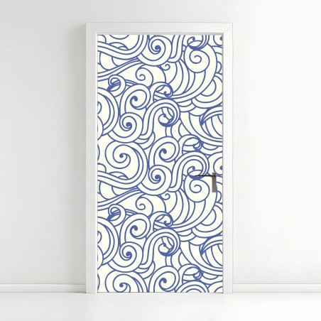Door sticker blue swirl seamless pattern • Wallissimo®