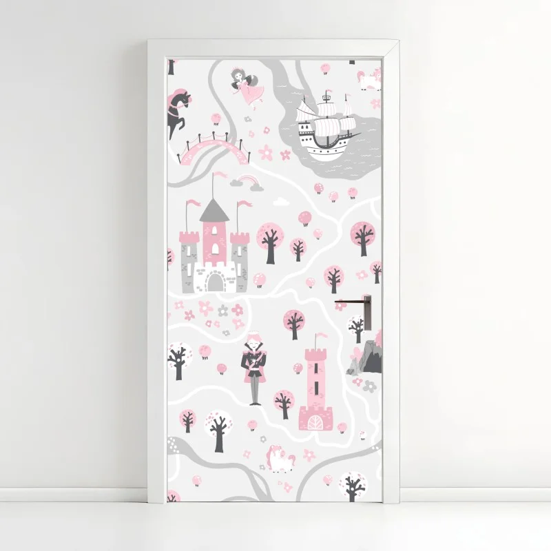 Door sticker pastel fairytale map