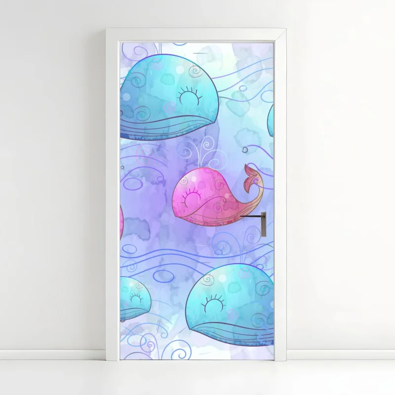 Door sticker watercolor whale dream pattern