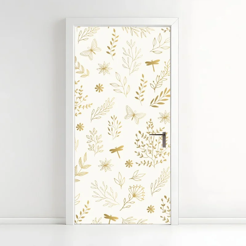 Door sticker golden botanical seamless pattern