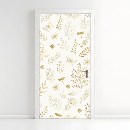 Door sticker golden botanical seamless pattern • Wallissimo®